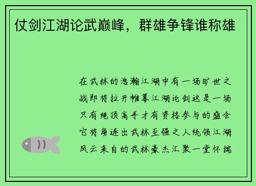 仗剑江湖论武巅峰，群雄争锋谁称雄